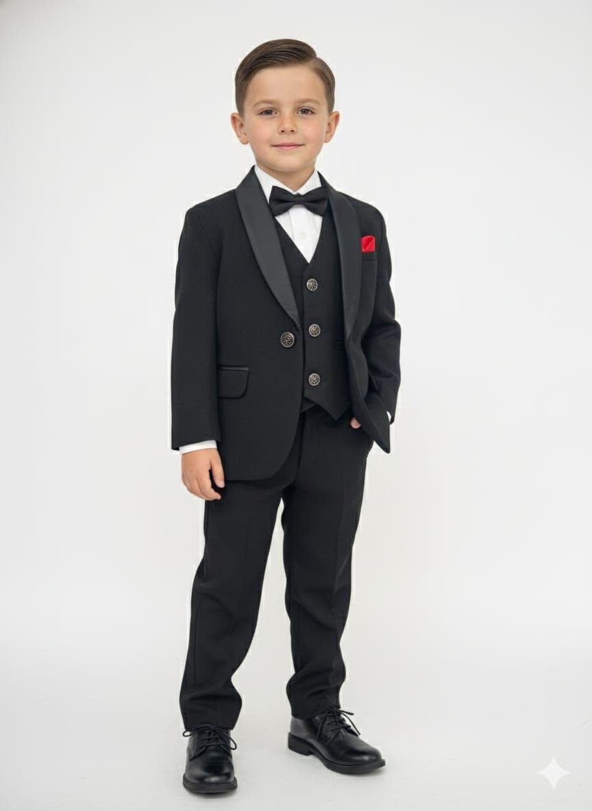 Black Classic Boys 5 Piece Tuxedo Suit